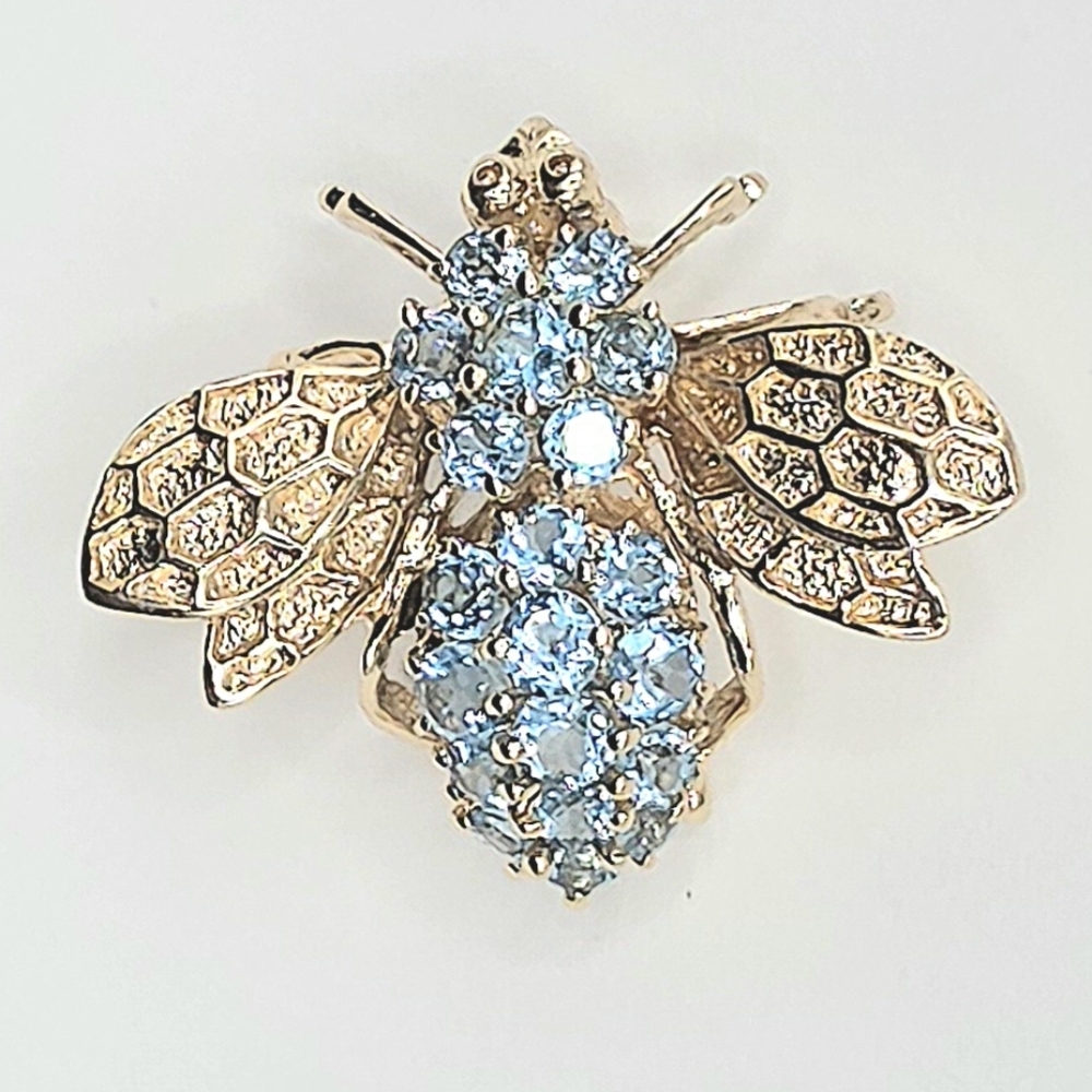 14KYG BLUE TOPAZ BEE BROOCH/PENDANT
